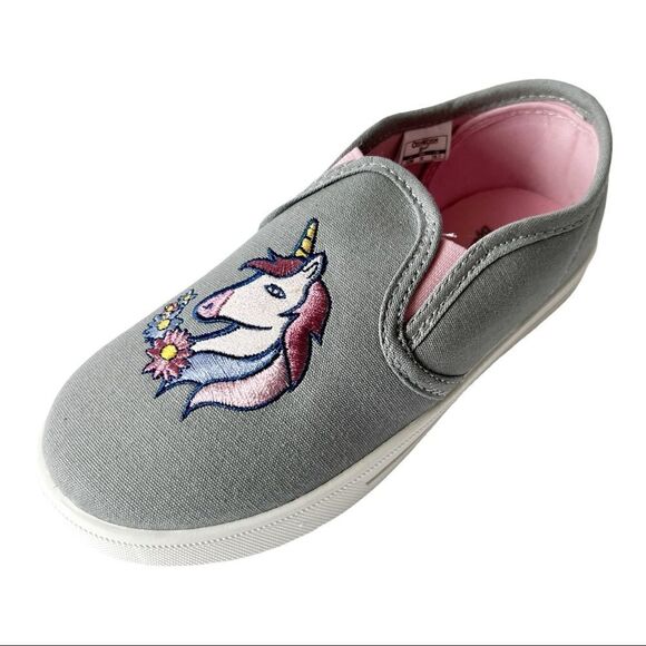 Oshkosh B’gosh Maeve Light Gray Unicorn Slip On Shoes - Picture 2 of 8